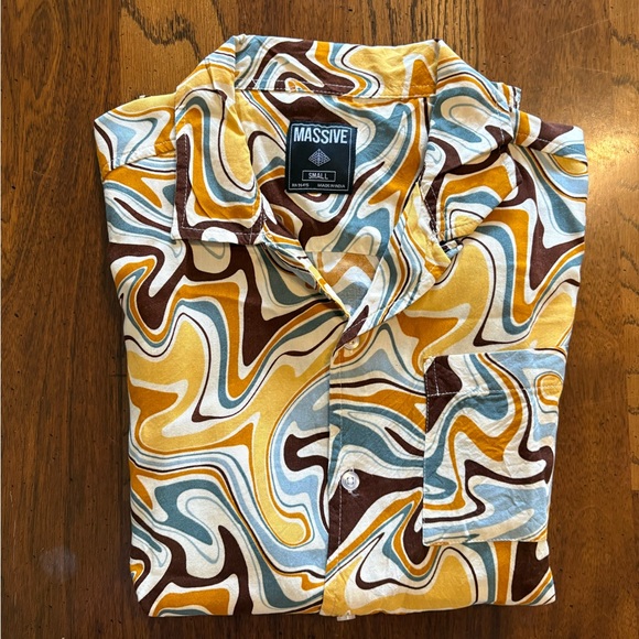 Other - Men's Abstract Swirl Shirt - Yellow, Brown, Blue
